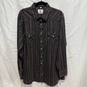 Corral West Ranch Wear XL Striped Pearl Snap Button Shirt Western Rodeo Cowboy